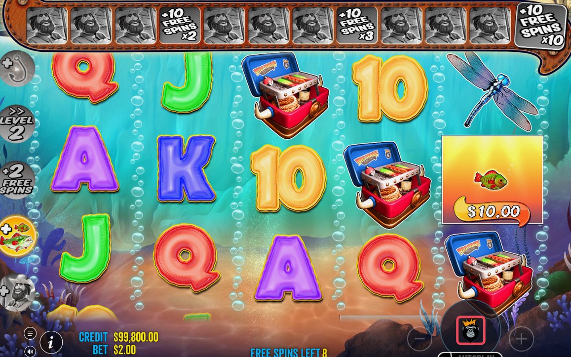 Fiskesymboler med MONEY-värden under Free Spins-spelet